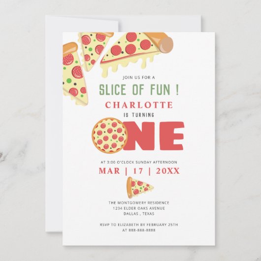 Moderne plak van leuke pizza eerste verjaardagsfee kaart (Voorkant)