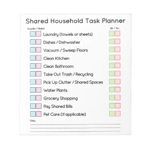 Moderne planner voor gedeelde huishoudtaken notitieblok