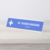 Moderne plaque de bureau en bleu royal pour médeci (Devant)