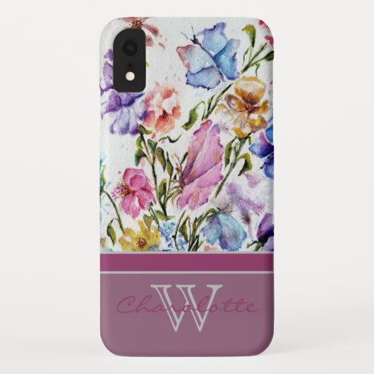 Moderne platte bloemen en vlinder met monogram Roo Case-Mate iPhone Case (Achterkant)