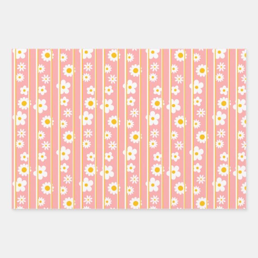 Moderne platte grafische Daisy Pink elke gelegenhe Inpakpapier Vel (Voorkant 3)