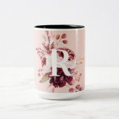 Moderne platte roze en rode Florenz met Initiaal Tweekleurige Koffiemok (Center)