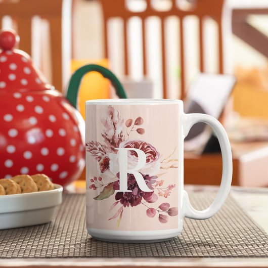 Moderne platte roze en rode Florenz met Initiaal Tweekleurige Koffiemok