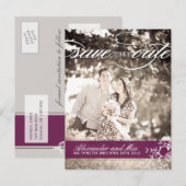 Moderne Plum Floral Save the Date Aankondigingskaart (Voorkant / Achterkant)