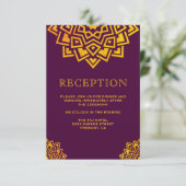 Moderne Plum Gold Mandala Indische Ontvangst Kaart (Staand voorkant)