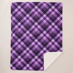 Moderne Plum Paarse geruite grote Sherpa deken