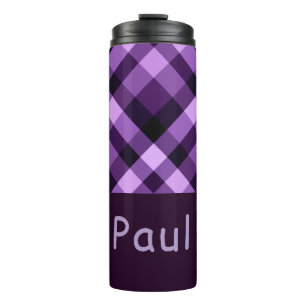 Moderne Plum Paarse Plaid Monogram Thermische Tumb Thermosbeker