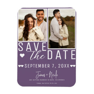 Moderne Plum Purple Save the Date 2 Foto Huwelijk Magneet