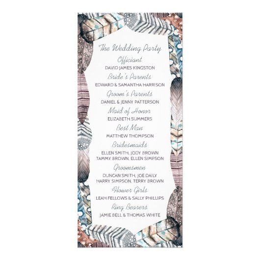 Moderne Plumes tribales Programme de mariage de Bo (Dos)