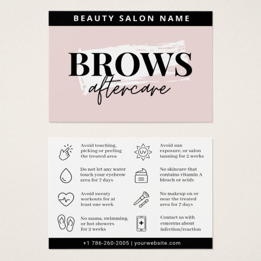 Moderne PMU Brow Instructions Card voor Brows Afte Visitekaartje (Voorkant /achterkant)