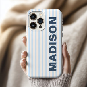 Moderne poederblauwe gestreepte naam van gepension iPhone 16 pro max hoesje