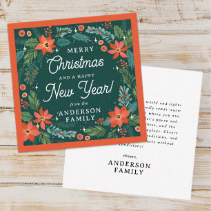 Moderne Poinsettia Floral Foliage Vrolijk Kerstfee Notitiekaartje