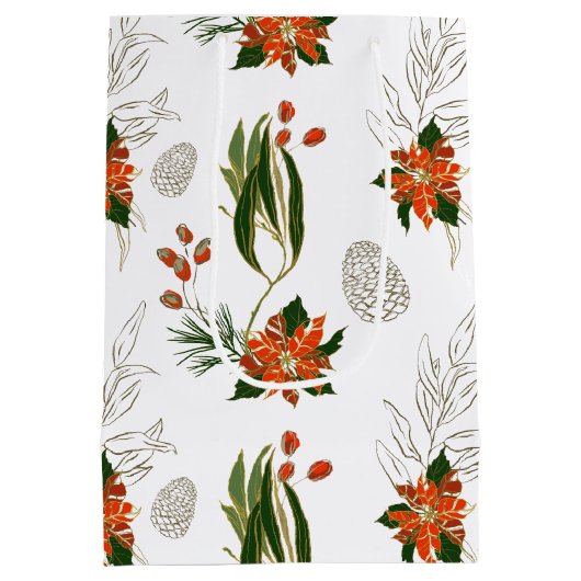 Moderne Poinsettia & Groen | Kerstmis Medium Cadeauzakje (Achterkant)