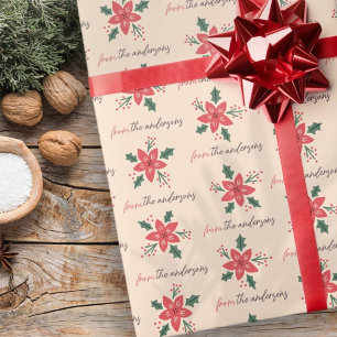 Moderne Poinsettia Kerst Patroon Aangepaste naam Cadeaupapier