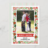 Moderne poinsettia-kerstfoto aan de grens feestdagenkaart (Voorkant / Achterkant)