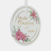 Moderne Poinsettia krans met kalligrafie Glas Ornament (Voorkant Rechts)