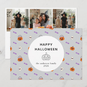 Moderne Pompoen Emmer Snoep Patroon Foto Halloween Feestdagenkaart