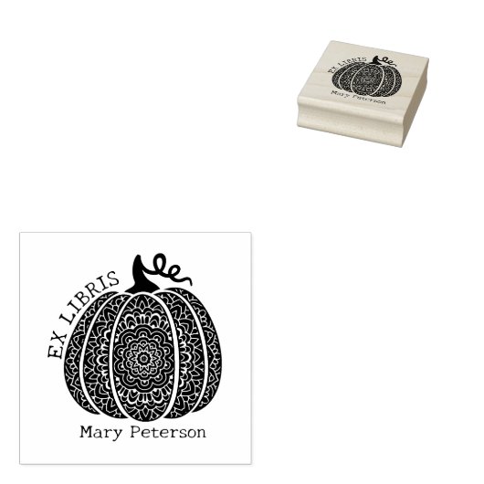 Moderne Pompoen Mandala Custom Ex Libris, Boek Rubberstempel (Gestempeld)