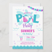 Moderne Pool Party Uitnodiging, Summer Girl Verjaa Kaart (Voorkant)