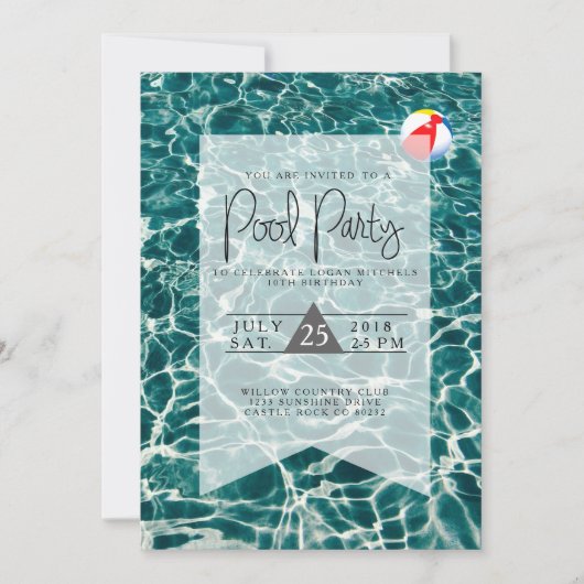 Moderne Pool Party | Uitnodiging voor verjaardag (Voorkant)