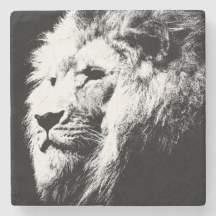Moderne Pop Art Black & White Lion Head-Sjabloon Stenen Onderzetter