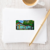 Moderne Pop Art Boshuisje Mid-Century Comic Etiket (Insitu)