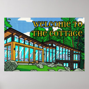 Moderne Pop Art Boshuisje Mid-Century Comic Poster