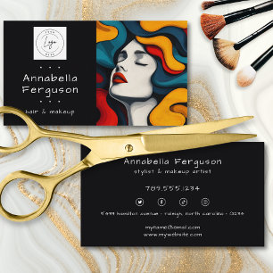 Moderne Pop Art Retro Kleurrijke Haar Make-up Logo Visitekaartje