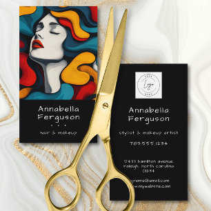 Moderne Pop Art Retro Kleurrijke Haar Make-up Logo Visitekaartje