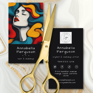 Moderne Pop Art Retro Kleurrijke Haar Make-up Logo Visitekaartje