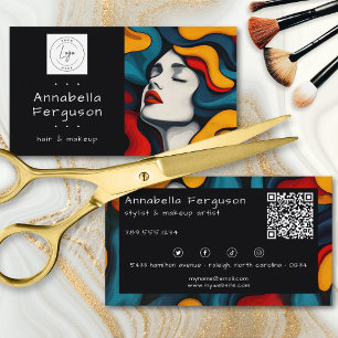 Moderne Pop Art Retro Kleurrijke Haar Make-up Logo Visitekaartje