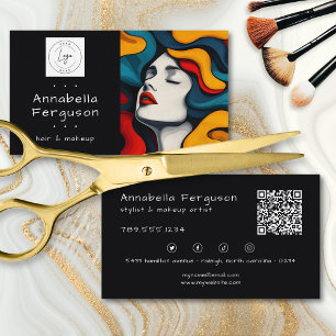 Moderne Pop Art Retro Kleurrijke Haar Make-up Logo Visitekaartje