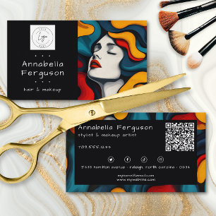 Moderne Pop Art Retro Kleurrijke Haar Make-up Logo Visitekaartje