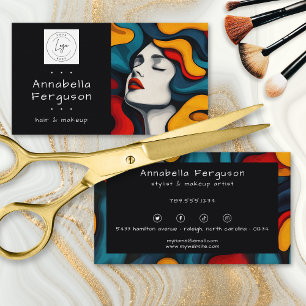 Moderne Pop Art Retro Kleurrijke Haar Make-up Logo Visitekaartje