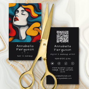 Moderne Pop Art Retro Kleurrijke Haar Make-up QR-c Visitekaartje