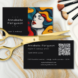 Moderne Pop Art Retro Kleurrijke Haar Make-up QR C Visitekaartje
