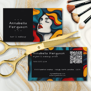 Moderne Pop Art Retro Kleurrijke Haar Make-up QR-c Visitekaartje