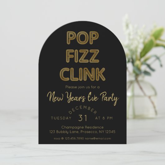 Moderne Pop Fizz Clink Nieuwjaarsfeest Kaart (Staand voorkant)