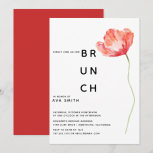 Moderne Poppy Rode Bruiloft Bruidsmeisjes Brunch Kaart