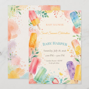 Moderne Popsicle Baby Shower Kleurensplash Kaart