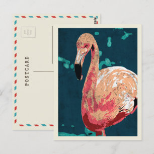 Moderne portret van een roze flamingo illustratie briefkaart