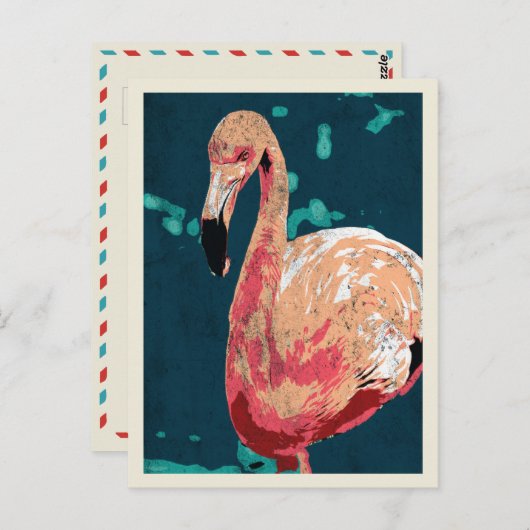 Moderne portret van een roze flamingo illustratie briefkaart (Voorkant / Achterkant)