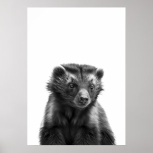 Moderne portret van Wolverine-bos zwart wit   Poster