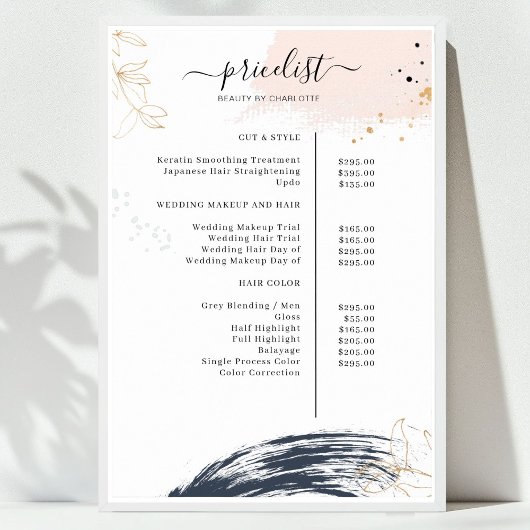 Moderne poster met prijslijst