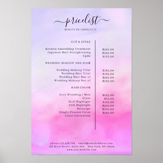 Moderne Poster met Waterverf Prijslijst (Voorkant)