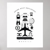 Moderne Poster voor zwart-witreisobjecten Motif