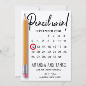 Moderne potlood in kalender-karton save the date (Voorkant)