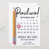 Moderne potlood in kalender-karton save the date (Voorkant / Achterkant)