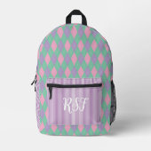 Moderne Preppy Argyle Paarse en Stripe Girly Bedrukte Rugzak (Voorkant)