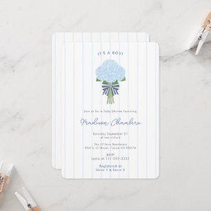 Moderne Preppy Blauwe Hortensia Jongens Baby Showe Kaart